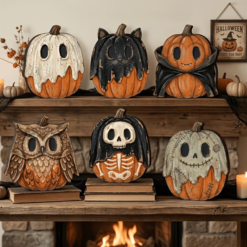 Halloween Wooden Pumpkin Tabletop Decoration